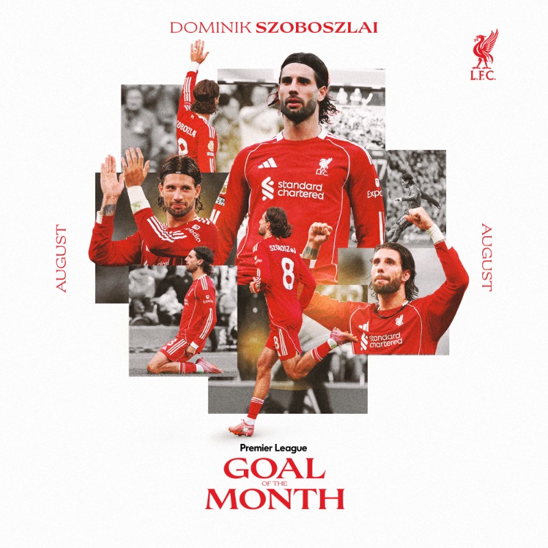 官方:索博斯洛伊战阿森纳任意球当选英超8月最佳进球